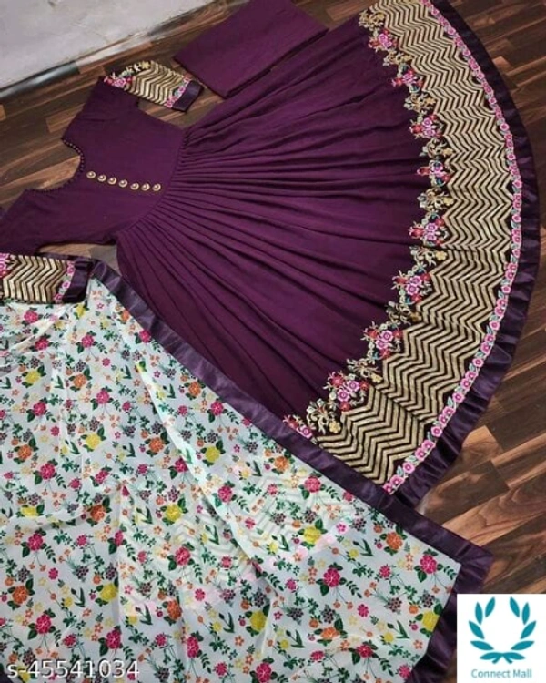Purple Georgette Long Gown - Free Size, Purple, Georgette, Embroidered, Pack of :1